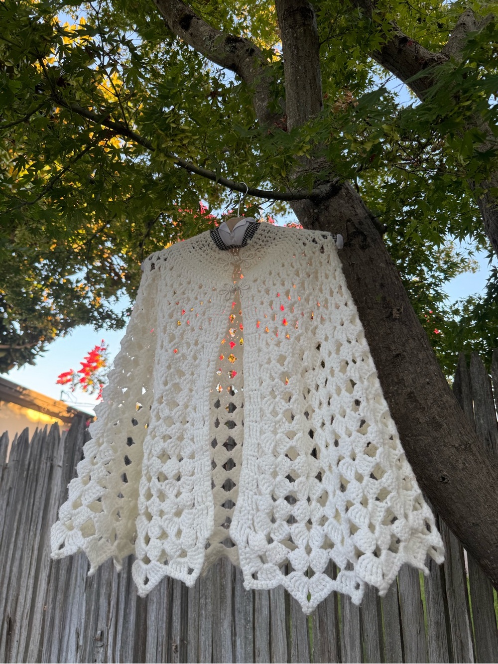 American Vintage Cream Crochet Poncho Caplet